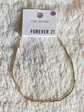 Forever 21 Green & Clear CZ Tennis Choker Necklace